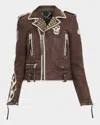 Cout De La Liberte Cindy Embellished Caravaggio Leather Moto Jacket In Brown