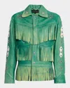 Cout De La Liberte Dolly Embellished Fringed Leather Jacket In Green