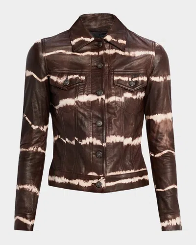 Cout De La Liberte Donna Tie-dye Leather Trucker Jacket In Brown