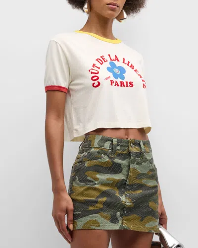 Cout De La Liberte Doutzen Flower Paris Cropped Ringer Tee In Yel