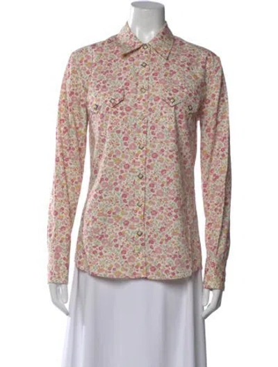 Pre-owned Cout De La Liberte Floral Print Long Sleeve Button-up Top In Neutral