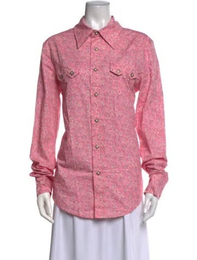 Pre-owned Cout De La Liberte Floral Print Long Sleeve Button-up Top In Pink