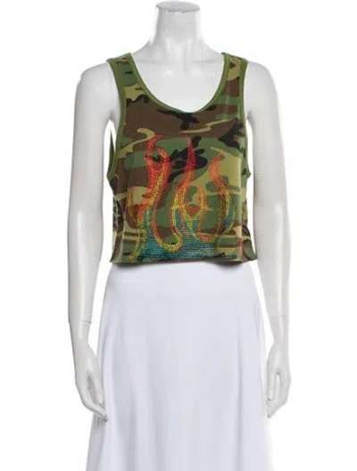 Pre-owned Cout De La Liberte Floral Print Scoop Neck Crop Top W/ Tags In Green