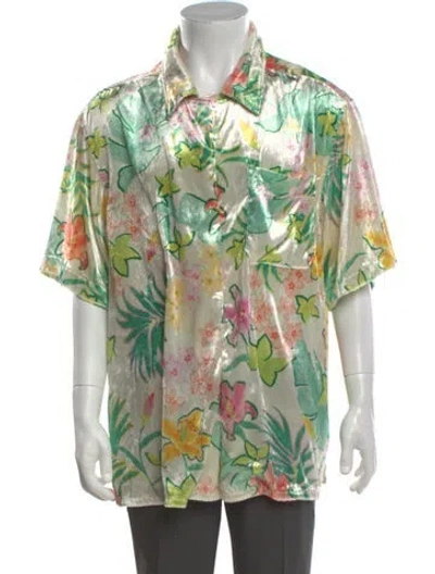Pre-owned Cout De La Liberte Floral Print Short Sleeve Shirt In Green