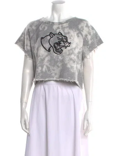 Pre-owned Cout De La Liberte Graphic Print Bateau Neckline Crop Top W/ Tags In Gray