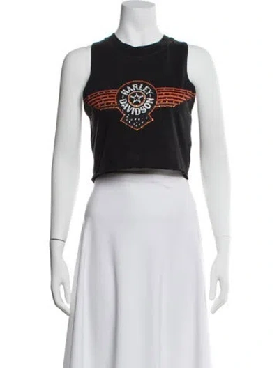 Pre-owned Cout De La Liberte Graphic Print Crew Neck Crop Top In Black