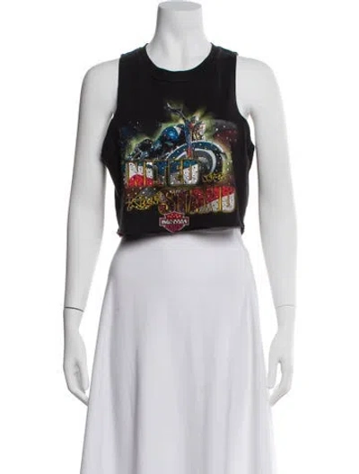 Pre-owned Cout De La Liberte Graphic Print Crew Neck Crop Top In Black