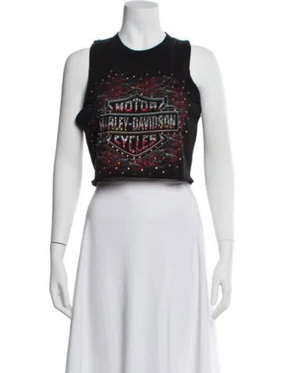 Pre-owned Cout De La Liberte Graphic Print Crew Neck Crop Top W/ Tags In Black