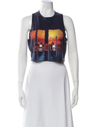 Pre-owned Cout De La Liberte Graphic Print Crew Neck Crop Top W/ Tags In Blue