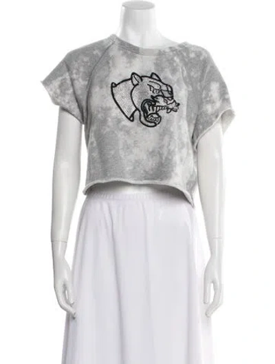 Pre-owned Cout De La Liberte Graphic Print Crew Neck Crop Top W/ Tags In Gray