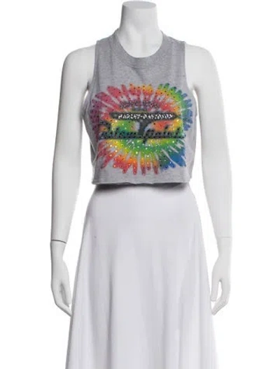 Pre-owned Cout De La Liberte Graphic Print Crew Neck Crop Top W/ Tags In Gray