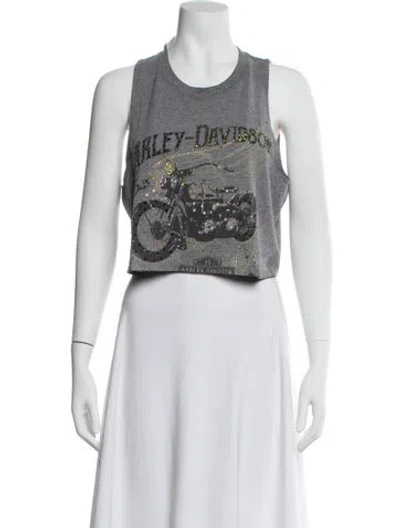 Pre-owned Cout De La Liberte Graphic Print Crew Neck Crop Top W/ Tags In Gray