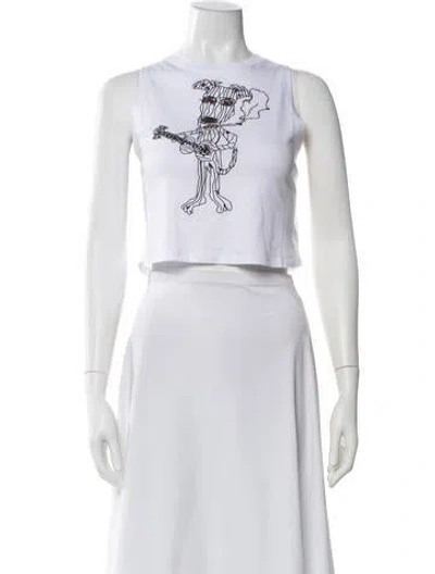 Pre-owned Cout De La Liberte Graphic Print Crew Neck Crop Top W/ Tags In White