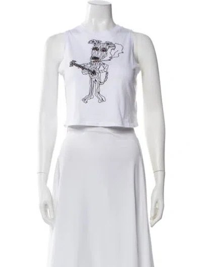 Pre-owned Cout De La Liberte Graphic Print Crew Neck Crop Top W/ Tags In White