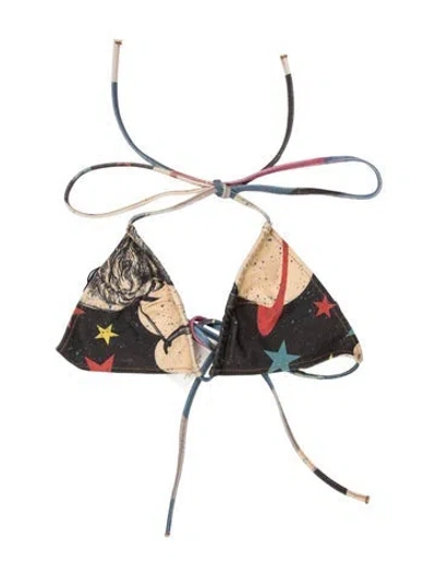 Pre-owned Cout De La Liberte Graphic Print Plunge Neckline Sports Bra W/ Tags In White