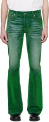 Cout De La Liberte Green Jimmy Stretch Suede Flare Jeans In Di Niro Green 200