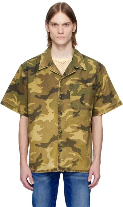 Cout De La Liberte Khaki Robbie Camo Print Bowling Shirt In Camoflage