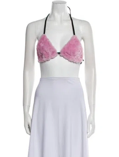 Pre-owned Cout De La Liberte Lambskin Halterneck Crop Top In Pink