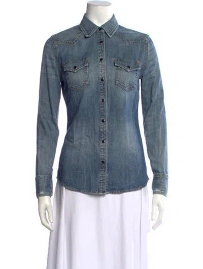 Pre-owned Cout De La Liberte Long Sleeve Button-up Top W/ Tags In Blue