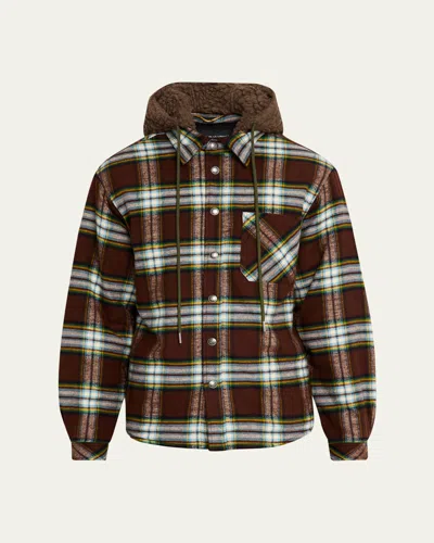 Cout De La Liberte Men's Cotton Plaid Sherpa-hooded Shirt Jacket In Brown