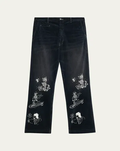 Cout De La Liberte Men's Faded Corduroy Crystal Sketch Five-pocket Pants In Black