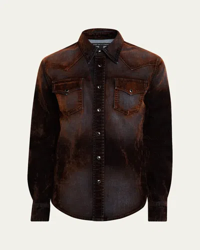 Cout De La Liberte Men's Flocked Denim Western Shirt In Brown