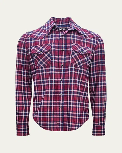Cout De La Liberte Red & Navy Steve Plaid Shirt In Red-navy