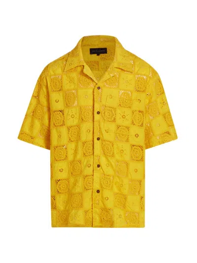 Cout De La Liberte Men's Robbie Laser-cut Bowling Shirt In Yellow