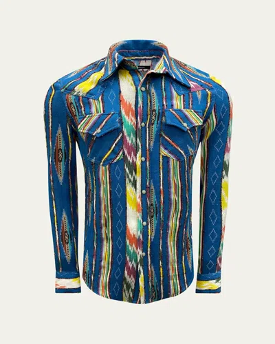 Cout De La Liberte Men's Robbie Zarape Striped Bowling Shirt In Blue