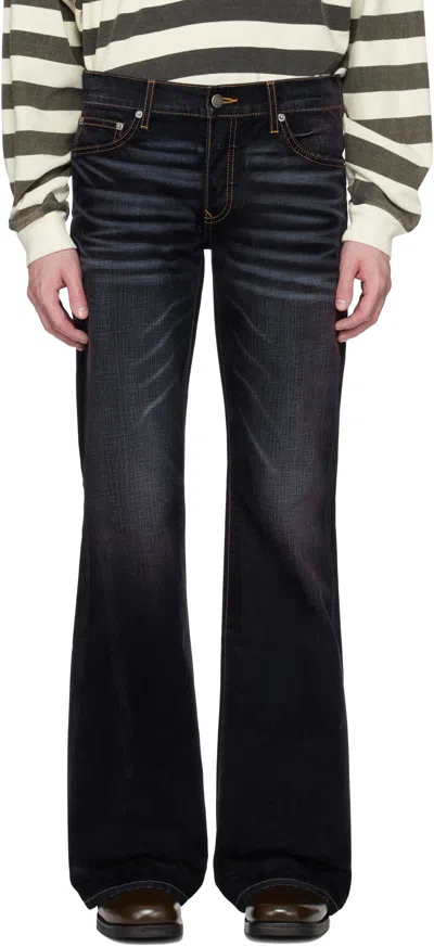 Cout De La Liberte Navy Jimmy Stretch Suede Flare Jeans In Di Niro Navy 202