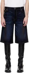 Cout De La Liberte Navy Zander Stretch Suede Baggy Denim Shorts In Di Niro Black