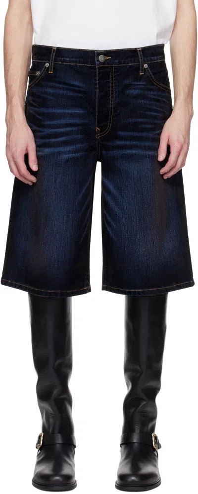 Cout De La Liberte Navy Zander Stretch Suede Baggy Denim Shorts In Di Niro Black