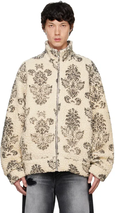 Cout De La Liberte Off-white Dominic Printed Motif Sherpa Jacket In Natural-black