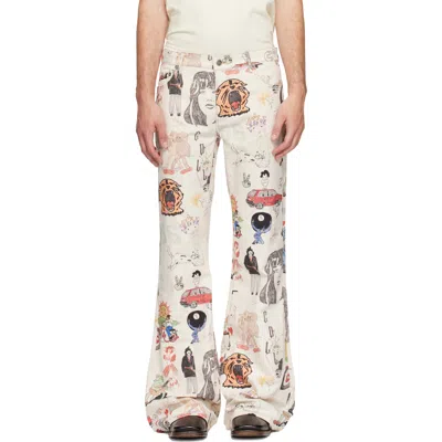 Cout De La Liberte Off-white Jimmy California Cool Japan Canvas Flare Jeans In Multi