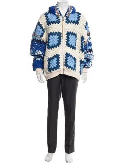 Pre-owned Cout De La Liberte Patterned Open Front Cardigan In Blue