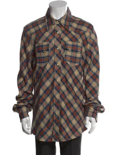 Pre-owned Cout De La Liberte Plaid Print Long Sleeve Western Shirt In Multi