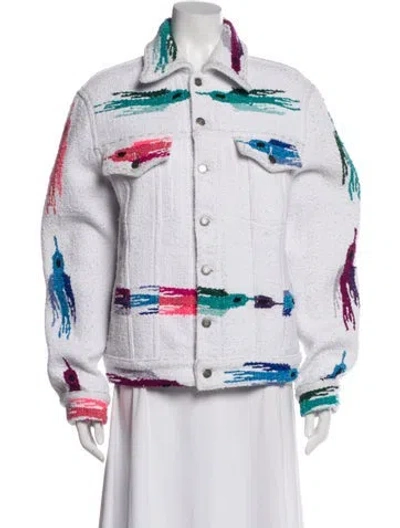 Pre-owned Cout De La Liberte Printed Denim Jacket In White