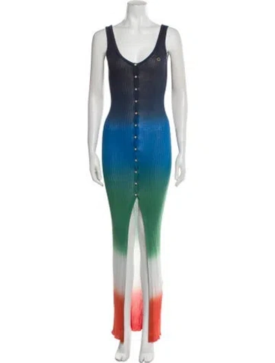 Pre-owned Cout De La Liberte Printed Long Dress W/ Tags In Blue