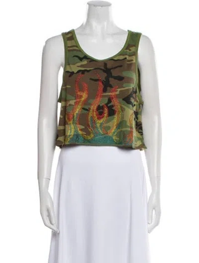 Pre-owned Cout De La Liberte Printed Scoop Neck Crop Top W/ Tags In Green