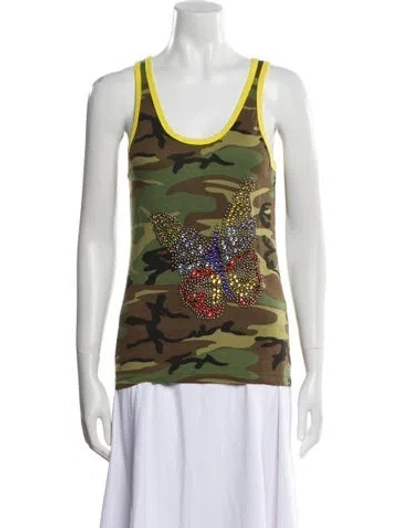 Pre-owned Cout De La Liberte Printed Scoop Neck Top W/ Tags In Green