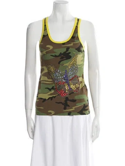 Pre-owned Cout De La Liberte Printed Scoop Neck Top W/ Tags In Yellow