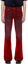 Cout De La Liberte Red Jimmy Stretch Suede Flare Jeans In Di Niro Red