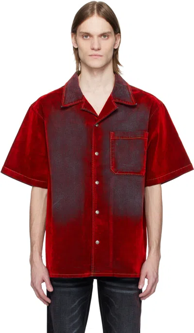 Cout De La Liberte Red Robbie Stretch Suede Denim Shirt In Di Niro Red
