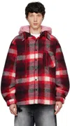 Cout De La Liberte Red Tommy Plaid Fleece Oversized Jacket In Red Multi