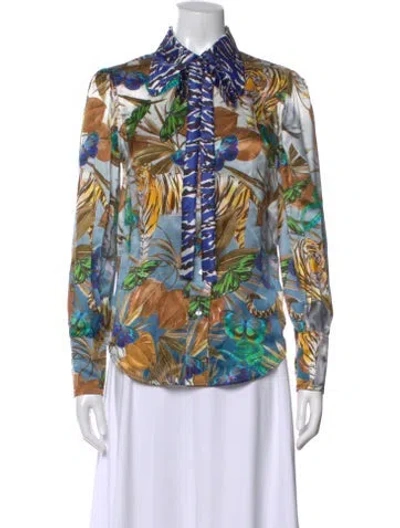 Pre-owned Cout De La Liberte Silk Printed Top In Blue