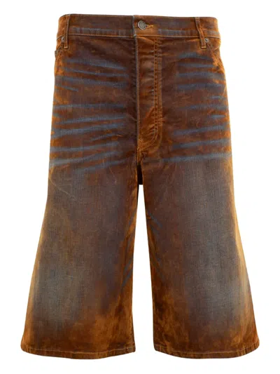 Cout De La Liberte Suede Baggy Denim Shorts In 褐色