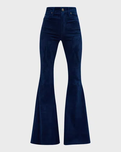 Cout De La Liberte Super High-rise Bell Flared Suede Pants In Navy 514