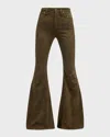 Cout De La Liberte Super High-rise Bell Flared Suede Pants In Olive 774