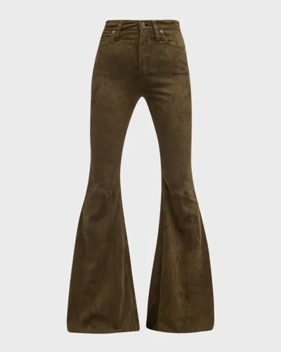 Cout De La Liberte Super High-rise Bell Flared Suede Pants In Olive 774