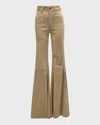 Cout De La Liberte Super High-rise Bell Flared Suede Pants In Sand686